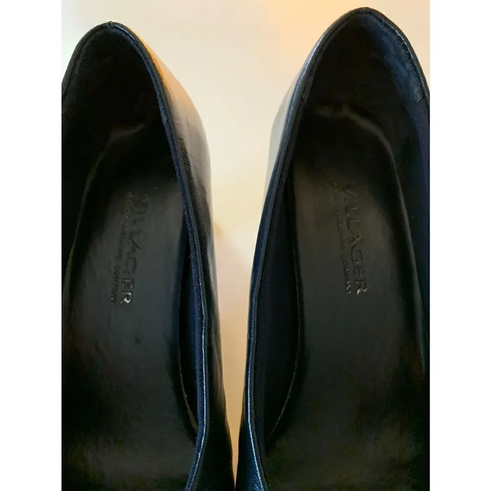 Villager Navy Leather Block Heel Pumps Classic Career Shoes Size 6 M